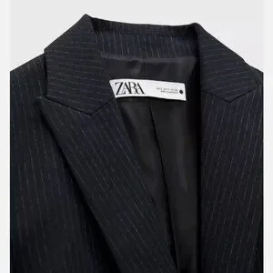 Zara Jackets Coats Zara Pinstripe Navy Blue Blazer 8783539
